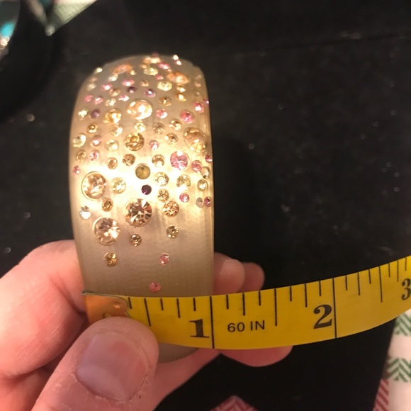 Vintage acrylic frosted bangle bracelet with rhinestones - Picture 3 of 4